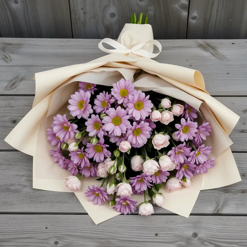 Букет цветов из: Розы и Хризантемы в Зеленый Городок