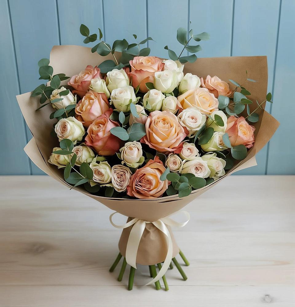 Букет цветов из: Альстромерии и Розы в Зеленый Городок