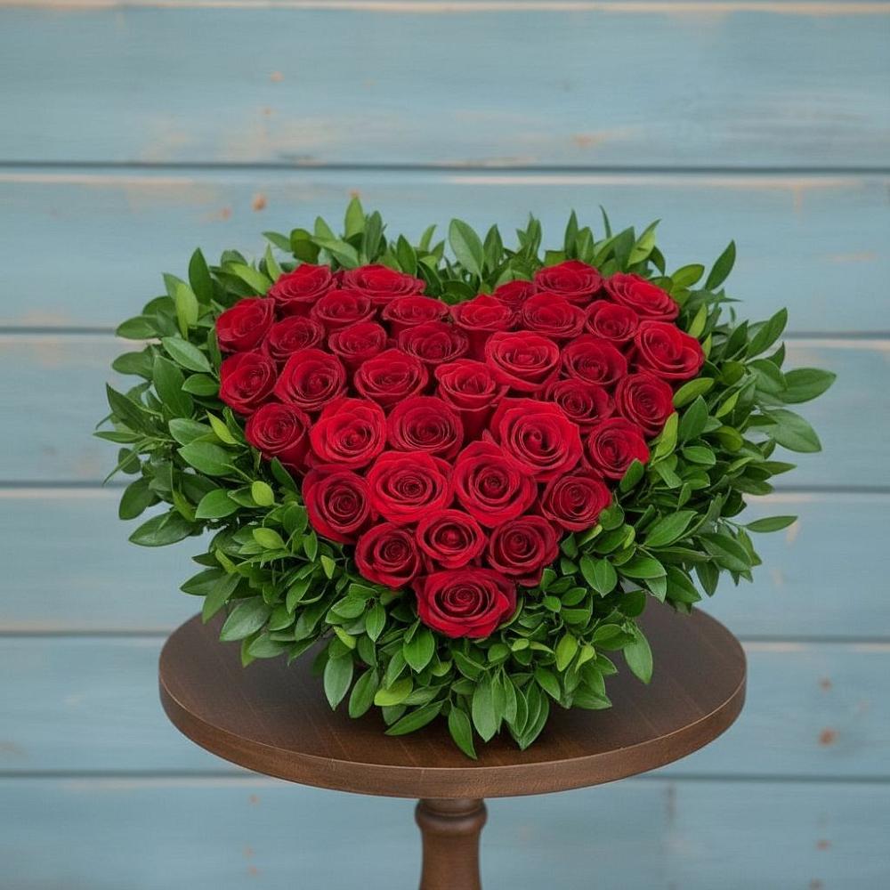 Цветочная композиция из Розы в виде сердца в Зеленый Городок