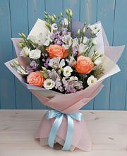 Букет цветов из:  Лизиантусы, Розы, Альстромерии и Гипсофила #REPLACE_PRED# Зеленый Городок