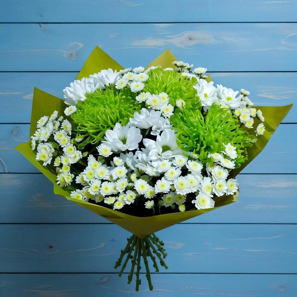 Букет цветов из: Хризантемы в Зеленый Городок