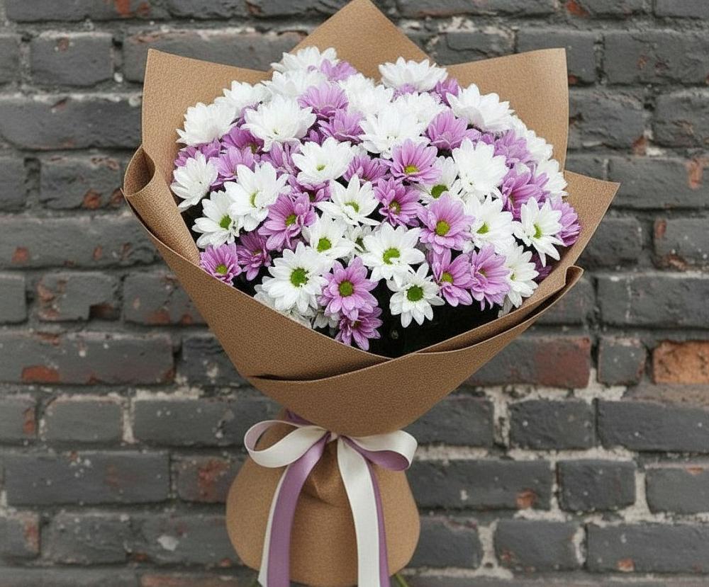 Букет цветов из: Хризантемы в Зеленый Городок
