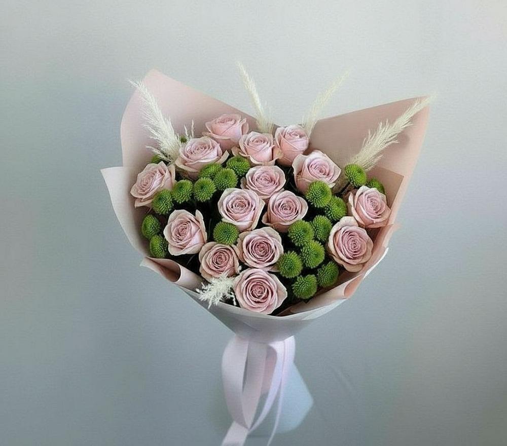 Букет цветов из: Розы и Хризантемы в Зеленый Городок