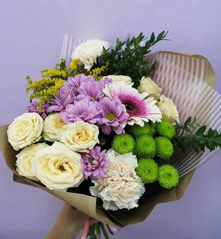 Букет цветов из: Хризантемы, Розы, Гвоздики и Герберы в Зеленый Городок