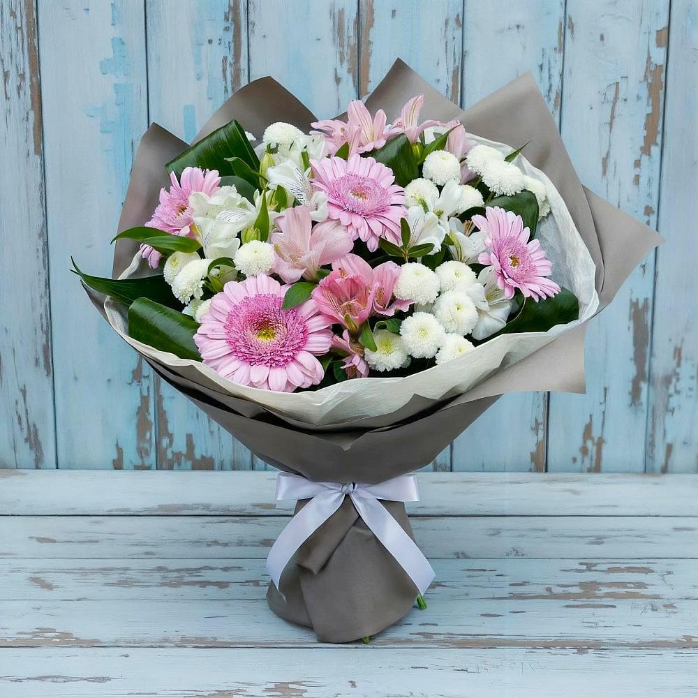 Букет цветов из: Герберы, Альстромерии и Хризантемы в Зеленый Городок