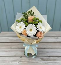 Букет цветов из:  Герберы, Розы и Хризантемы в Зеленый Городок