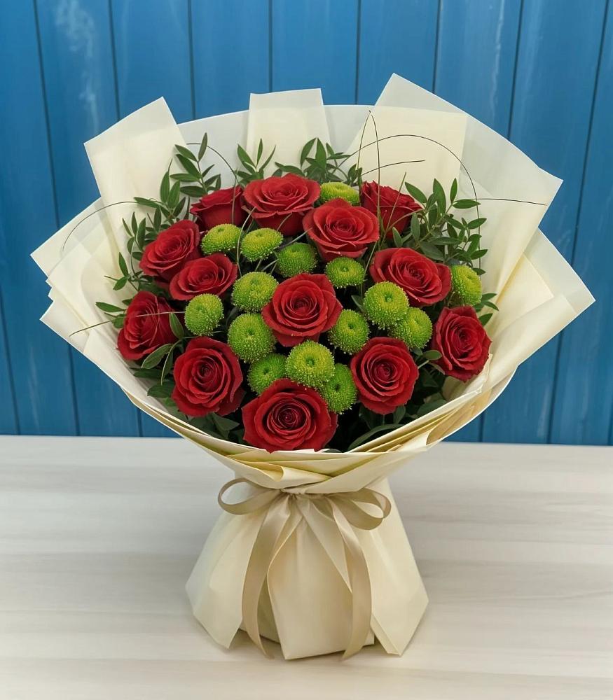 Букет цветов из: Розы и Хризантемы в Зеленый Городок