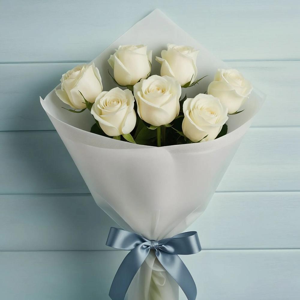 Букет 7 Белых роз Эдлесс Лав в Зеленый Городок