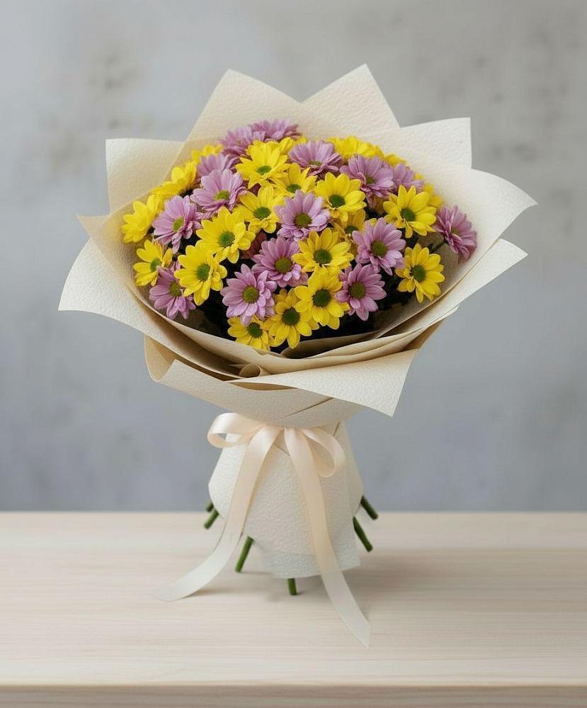 Букет цветов из: Хризантемы в Зеленый Городок